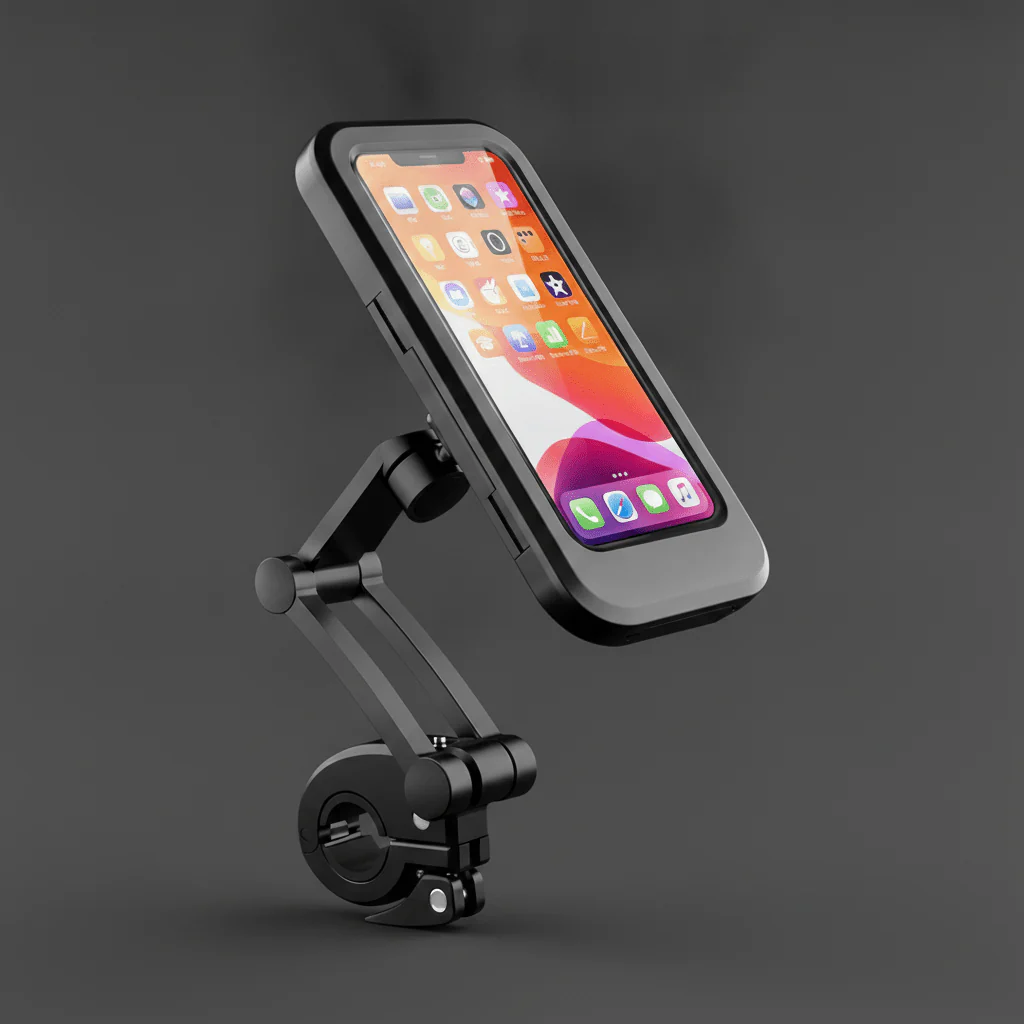Black 360° Rotating Waterproof Bike Mobile Holder, Universal Motorcycle & Bicycle Handlebar Phone Mount with Sensitive Touch Screen Cover, Fits Smartphones Up to 7.2 Inches - Image 2