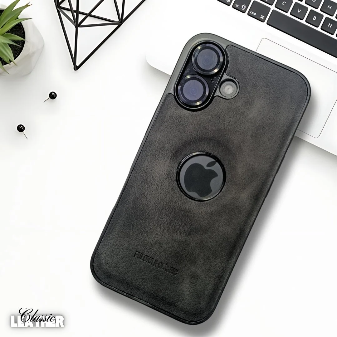 Black Classic Leather Case for Apple Iphone 16 Plus