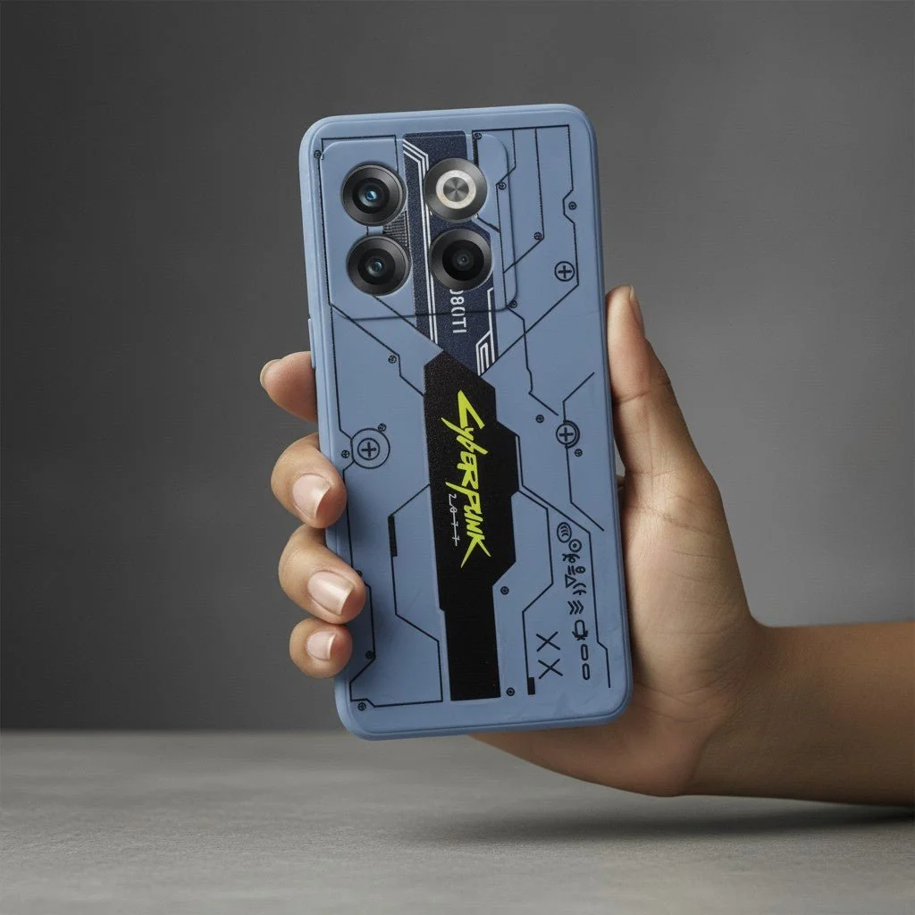 Blue Cyberpunk Embossed Silicone case for Oneplus 10T - Image 2