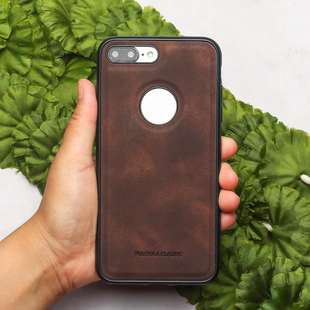 Dark Brown Classic Leather Case for Apple Iphone 7 Plus