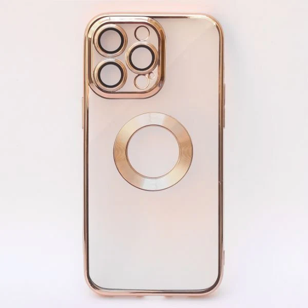 Gold 6D Chrome Logo Cut Transparent Case for Apple iphone 15 Pro - Image 2