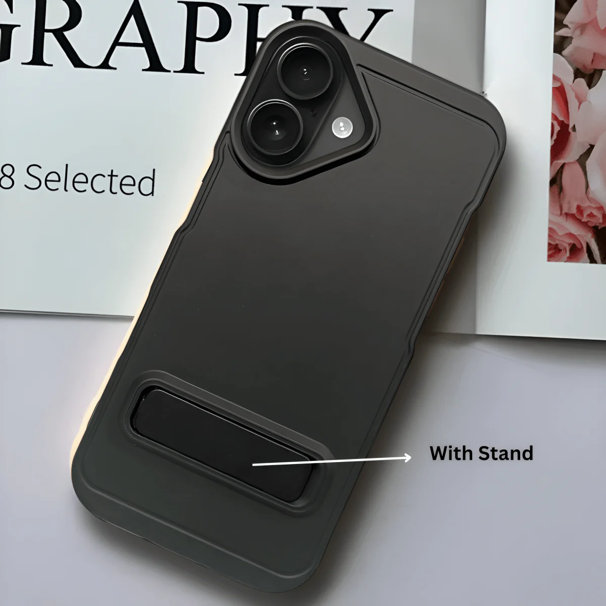 GripStand Black Silicone case for Apple iphone 16 Plus - Image 5