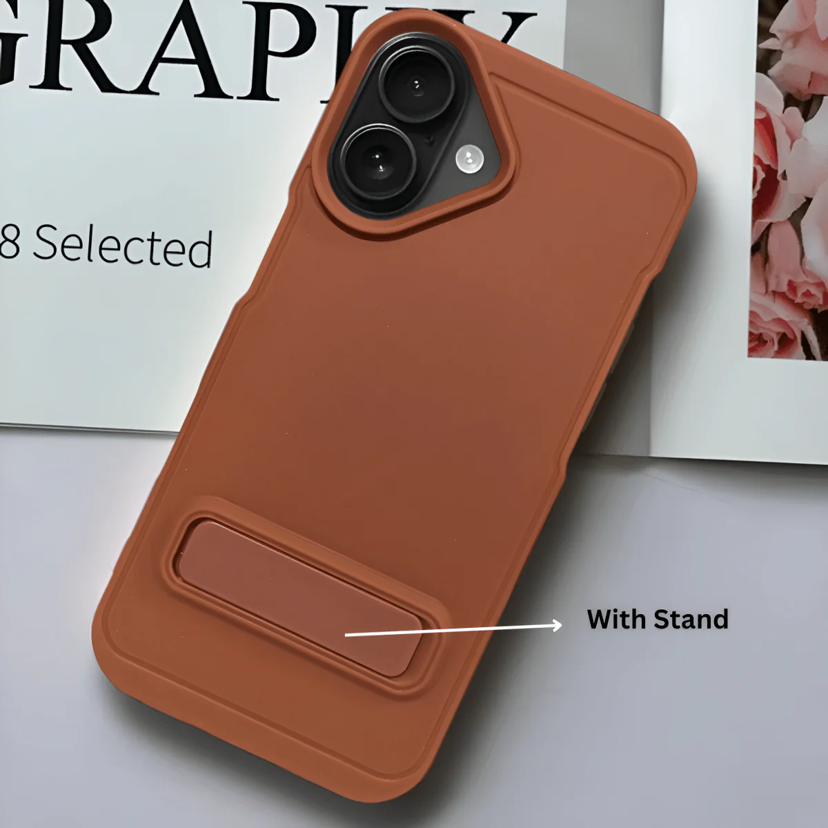GripStand Brown Silicone case for Apple iphone 16 Plus - Image 5
