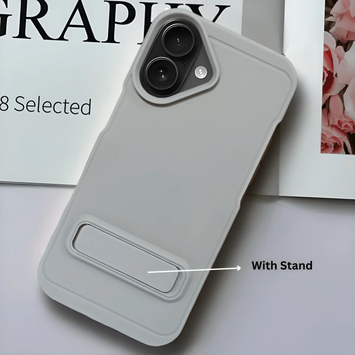 GripStand Grey Silicone case for Apple iphone 16 Plus