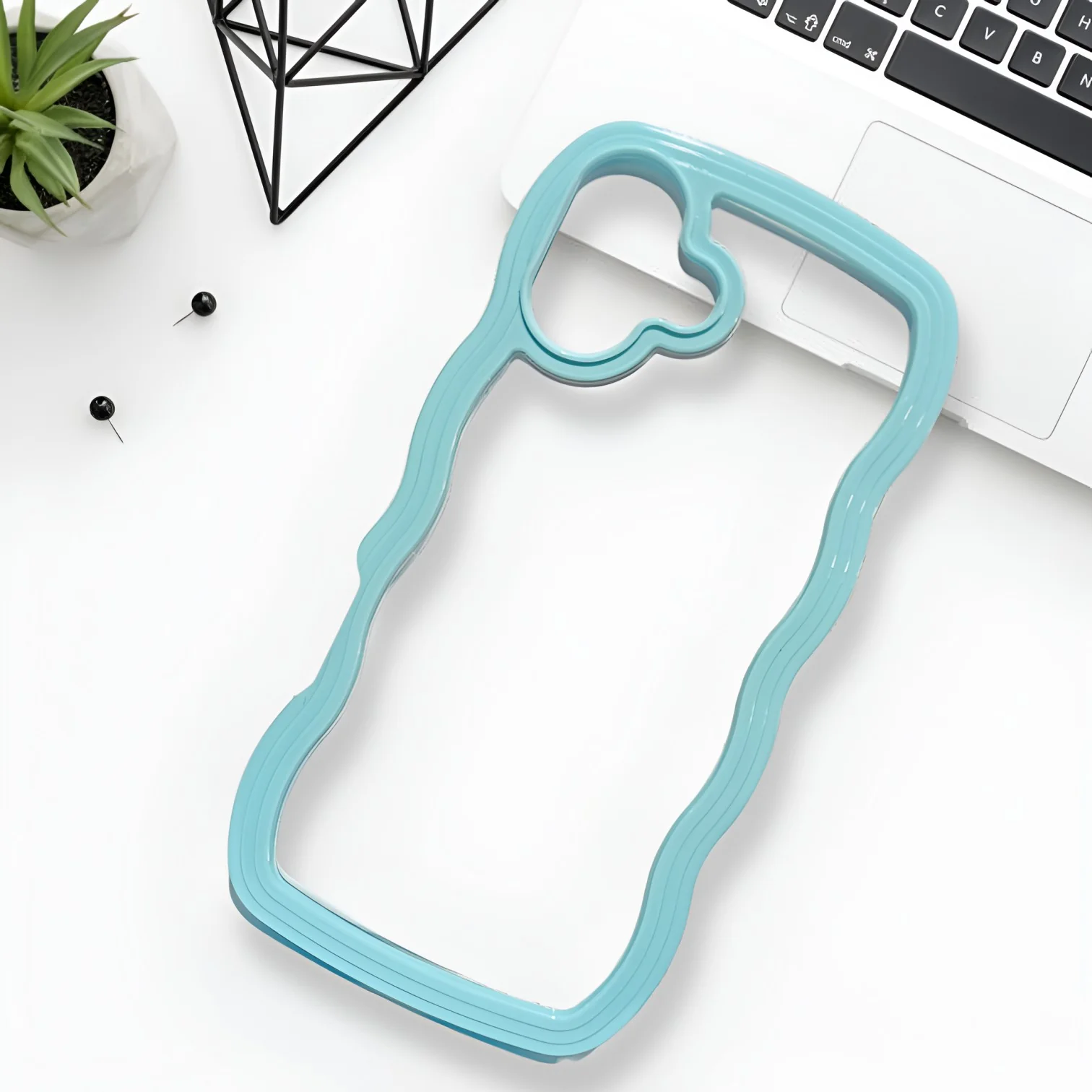 Light Blue Zig Zag Frame  Silicon Case for Apple Iphone 17
