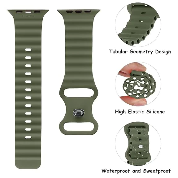Olive Green Ocean Loop Watch Strap For apple For Apple Watch SERIES SE 2020 (42mm/44mm/45mm/46mm/49mm) - Image 4
