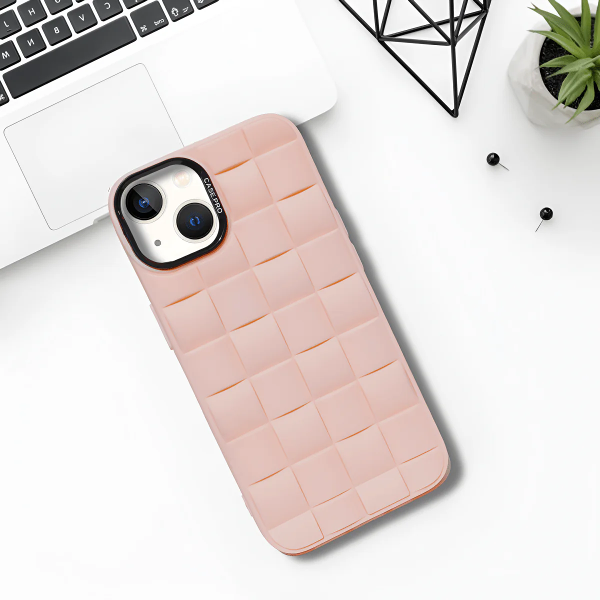 Pink Grid silicone case for Apple iPhone 15