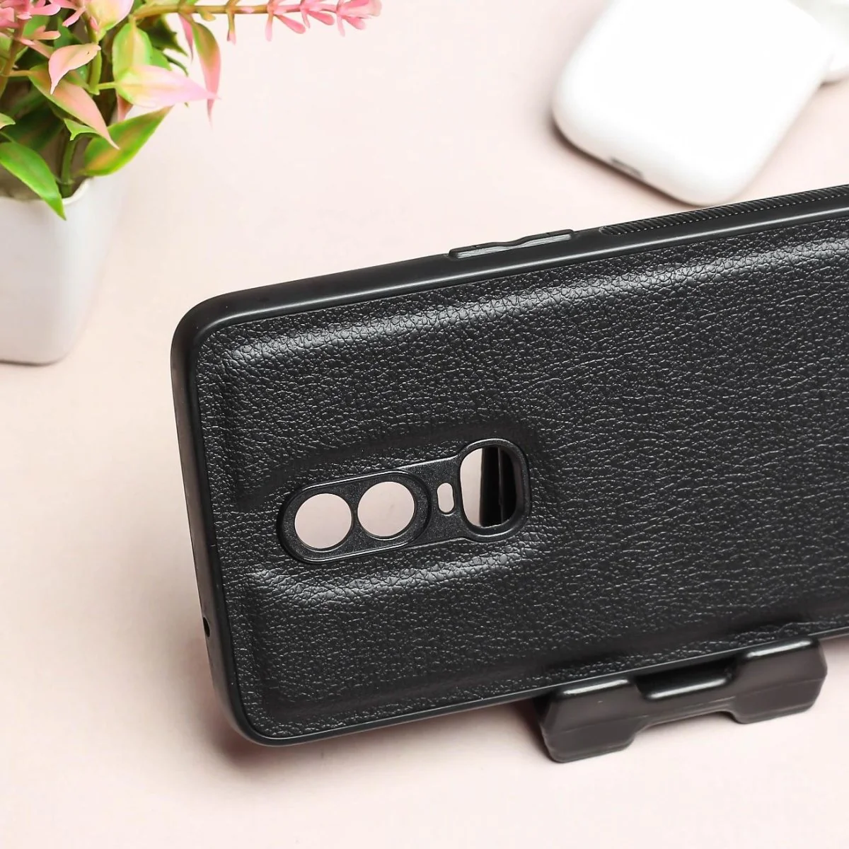 Raised Edges Black Leather Case for Oneplus 6 - Image 3