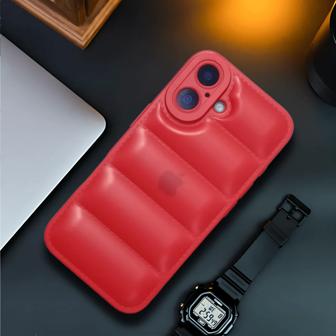 Red Puffon silicone case for Apple Iphone 16 Plus