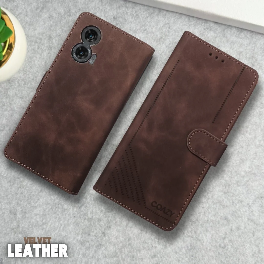 Velvet Dark Brown Flip Leather Case for Motorola G85